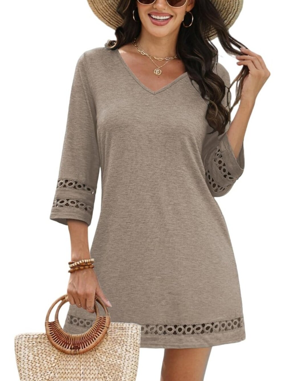 Women Light Brown Polyester Coverup Beach Swimsuit Coverup Bathing Suit CoverUp